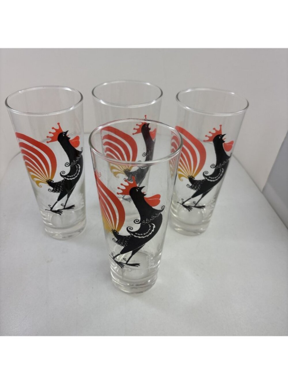 Vintage Set of 4 Rooster On Weathervane Drinking Glasses Barware 5"  Tall - Picture 2 of 2
